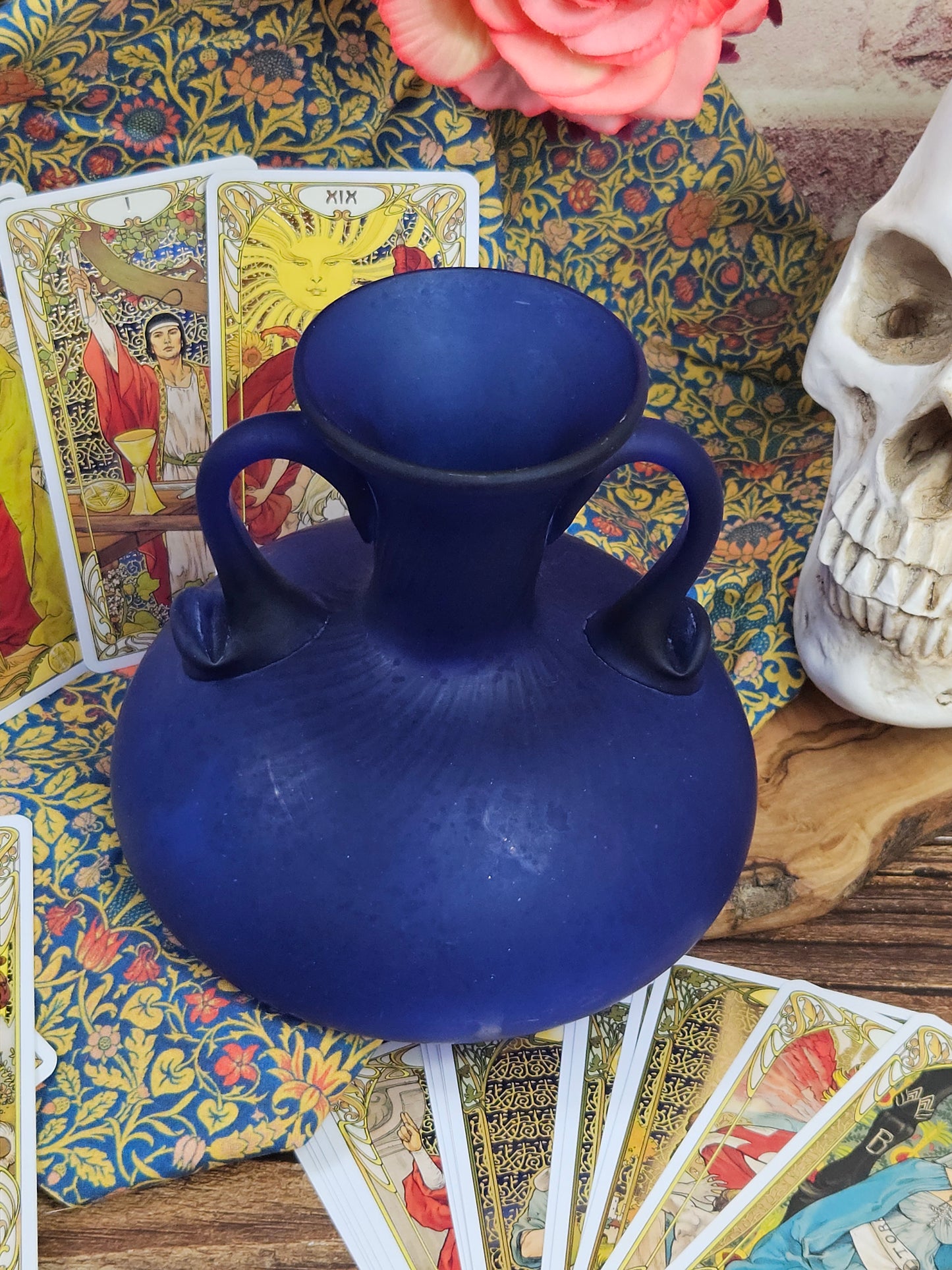 Vintage Blue Matte Finish Glass Bottle or Vase