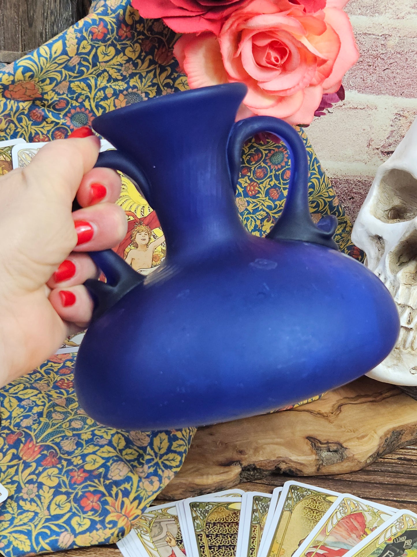 Vintage Blue Matte Finish Glass Bottle or Vase