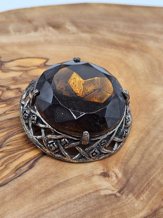 Vintage Large Scottish brooch with Large Amber Colour gemstones.