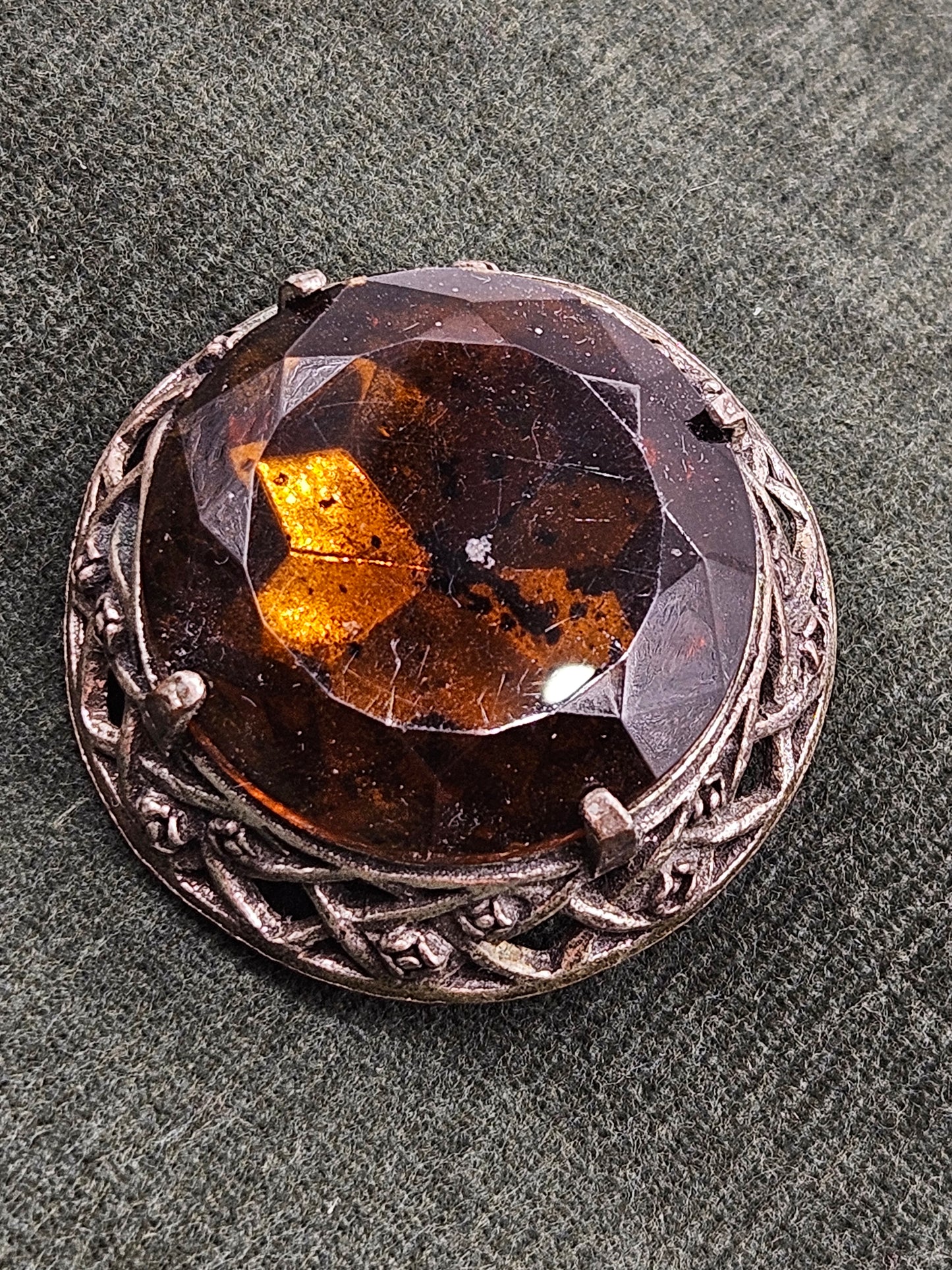 Vintage Large Scottish brooch with Large Amber Colour gemstones.