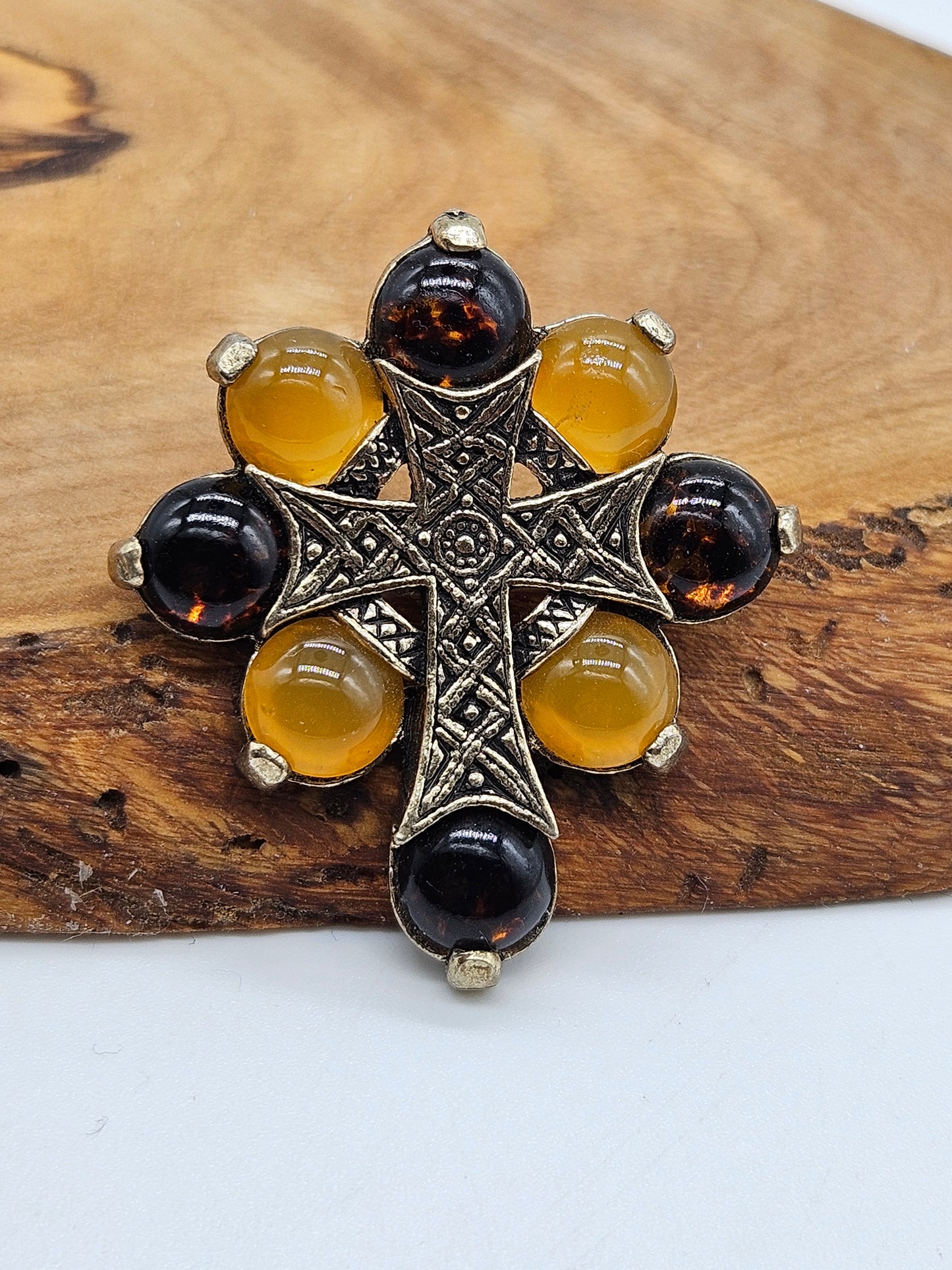 Vintage Scottish style brooch - The Cross with Scottish gemstones.