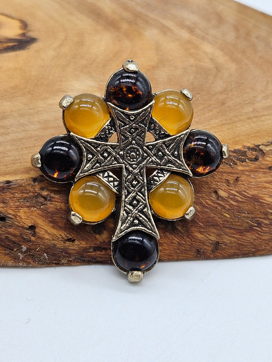 Vintage Scottish style brooch - The Cross with Scottish gemstones.