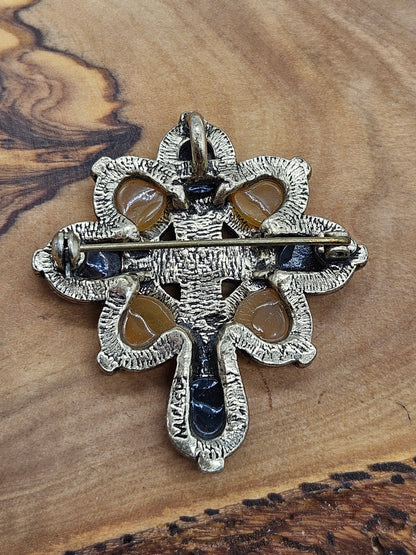 Vintage Scottish style brooch - The Cross with Scottish gemstones.
