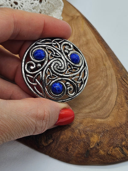 Vintage Large Circle Celtic brooch with Scottish gemstones