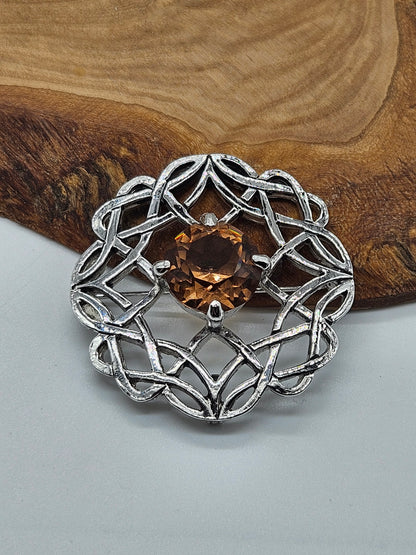 Vintage Large Circle Celtic brooch/pendant with faceted gemstone