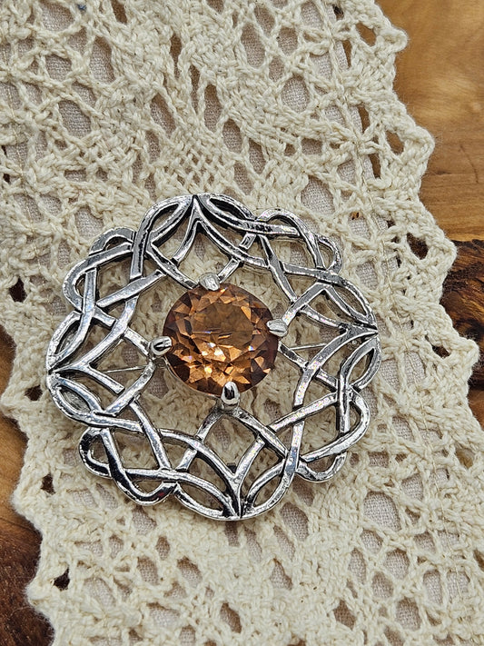 Vintage Large Circle Celtic brooch/pendant with faceted gemstone