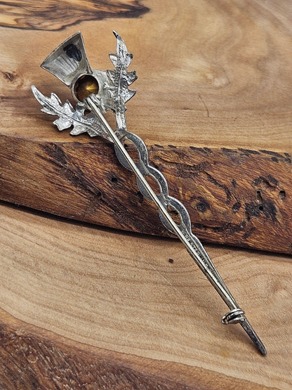 Vintage Scottish style Kilt Pin/ brooch - The Thistle with yellow gemstone.