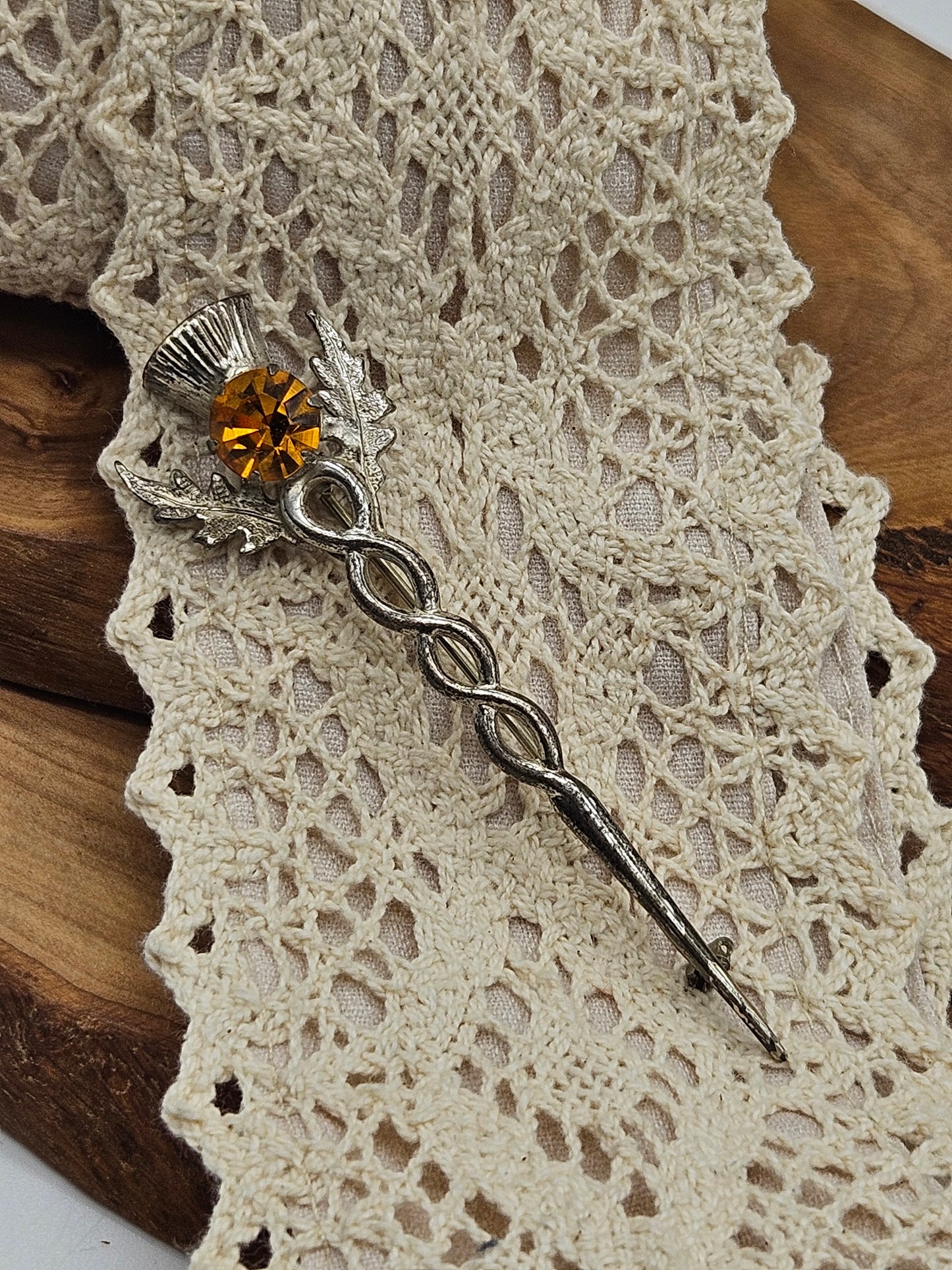 Vintage Scottish style Kilt Pin/ brooch - The Thistle with yellow gemstone.
