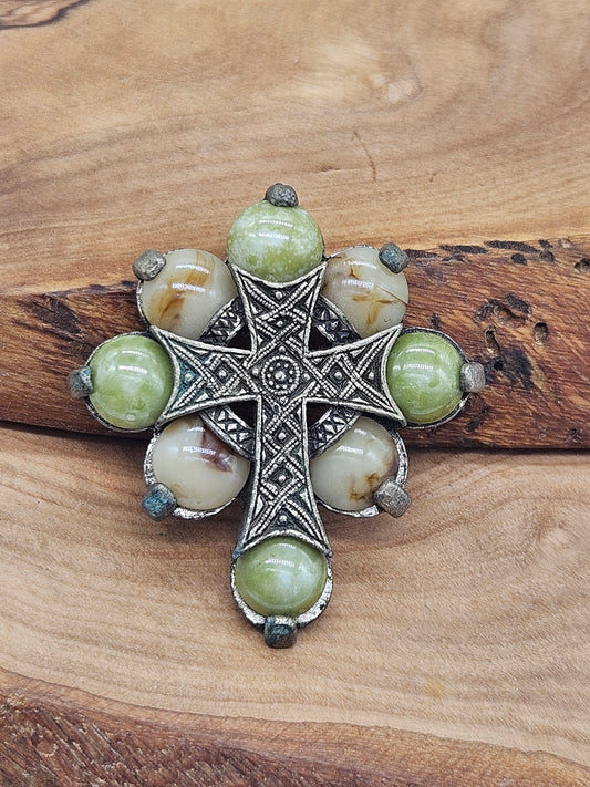 Vintage Scottish style brooch - The Cross with Scottish gemstones.