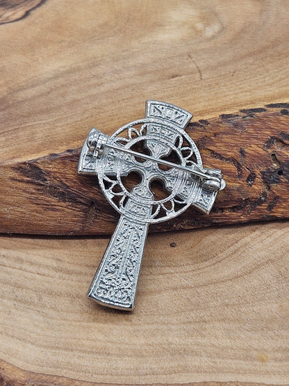 Vintage Celtic style brooch - The Celtic Cross with glass gemstones.