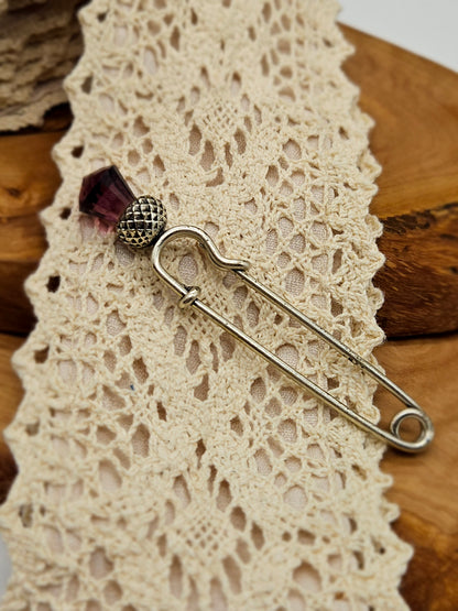 Vintage Scottish style Kilt Pin/ brooch - The Thistle with purple gemstone.