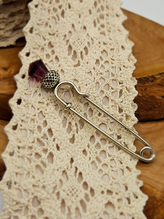 Vintage Scottish style Kilt Pin/ brooch - The Thistle with purple gemstone.