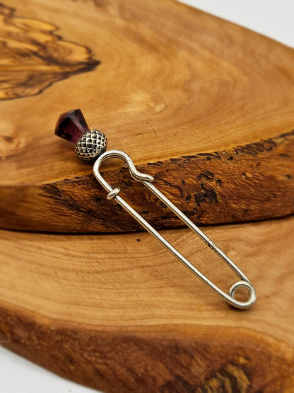 Vintage Scottish style Kilt Pin/ brooch - The Thistle with purple gemstone.