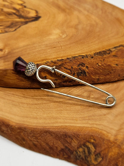 Vintage Scottish style Kilt Pin/ brooch - The Thistle with purple gemstone.