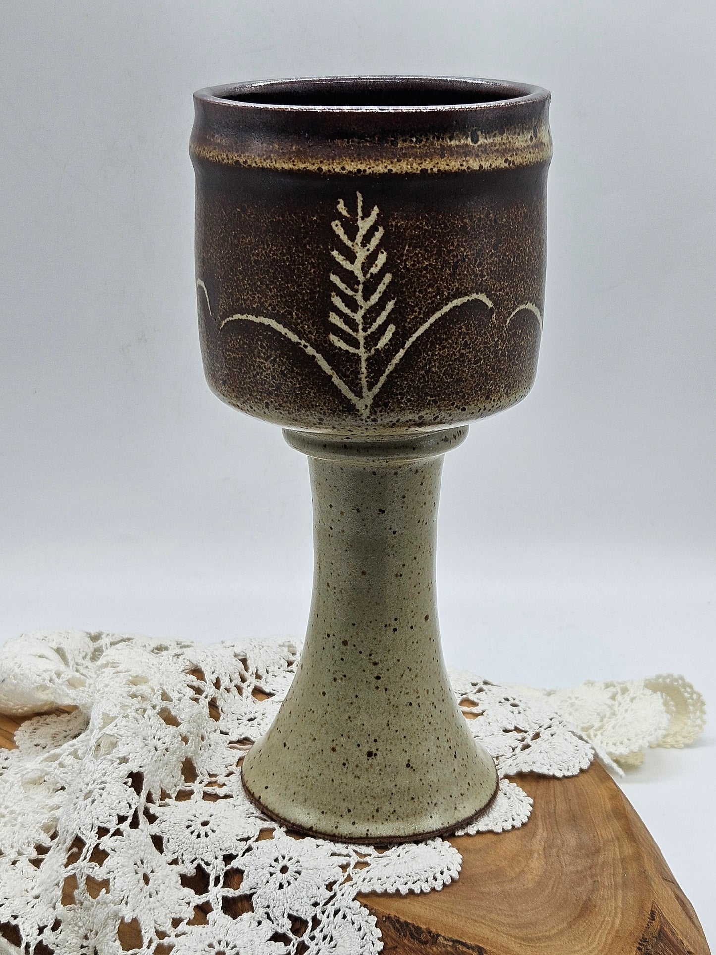 Vintage Large Medieval Style Goblet "Ears of Wheat", Studio Pottery