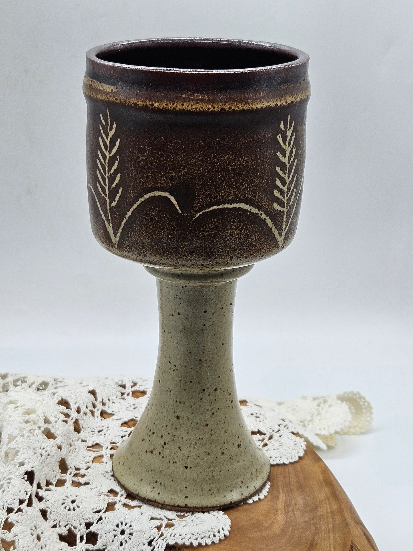 Vintage Large Medieval Style Goblet "Ears of Wheat", Studio Pottery