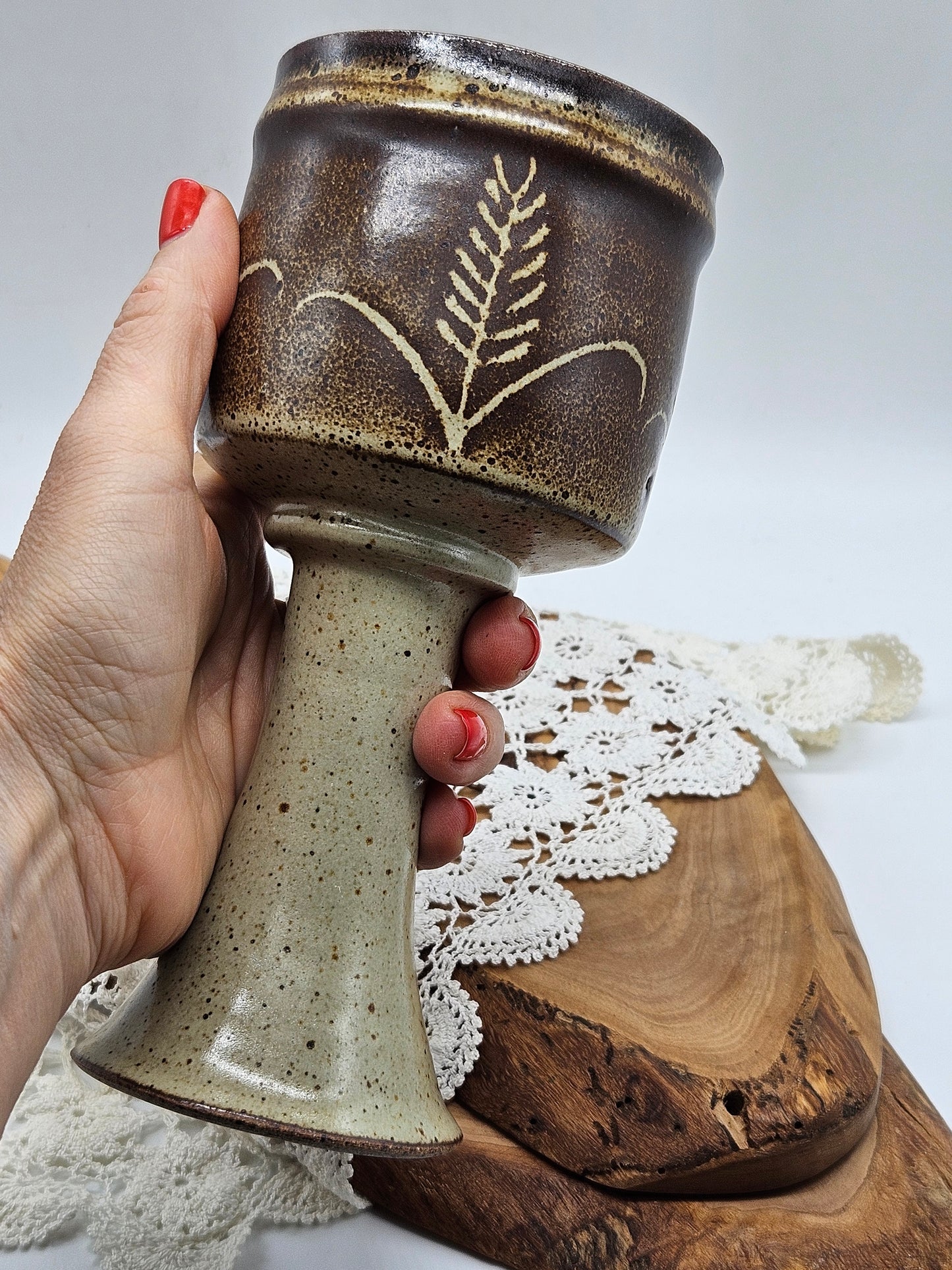 Vintage Large Medieval Style Goblet "Ears of Wheat", Studio Pottery