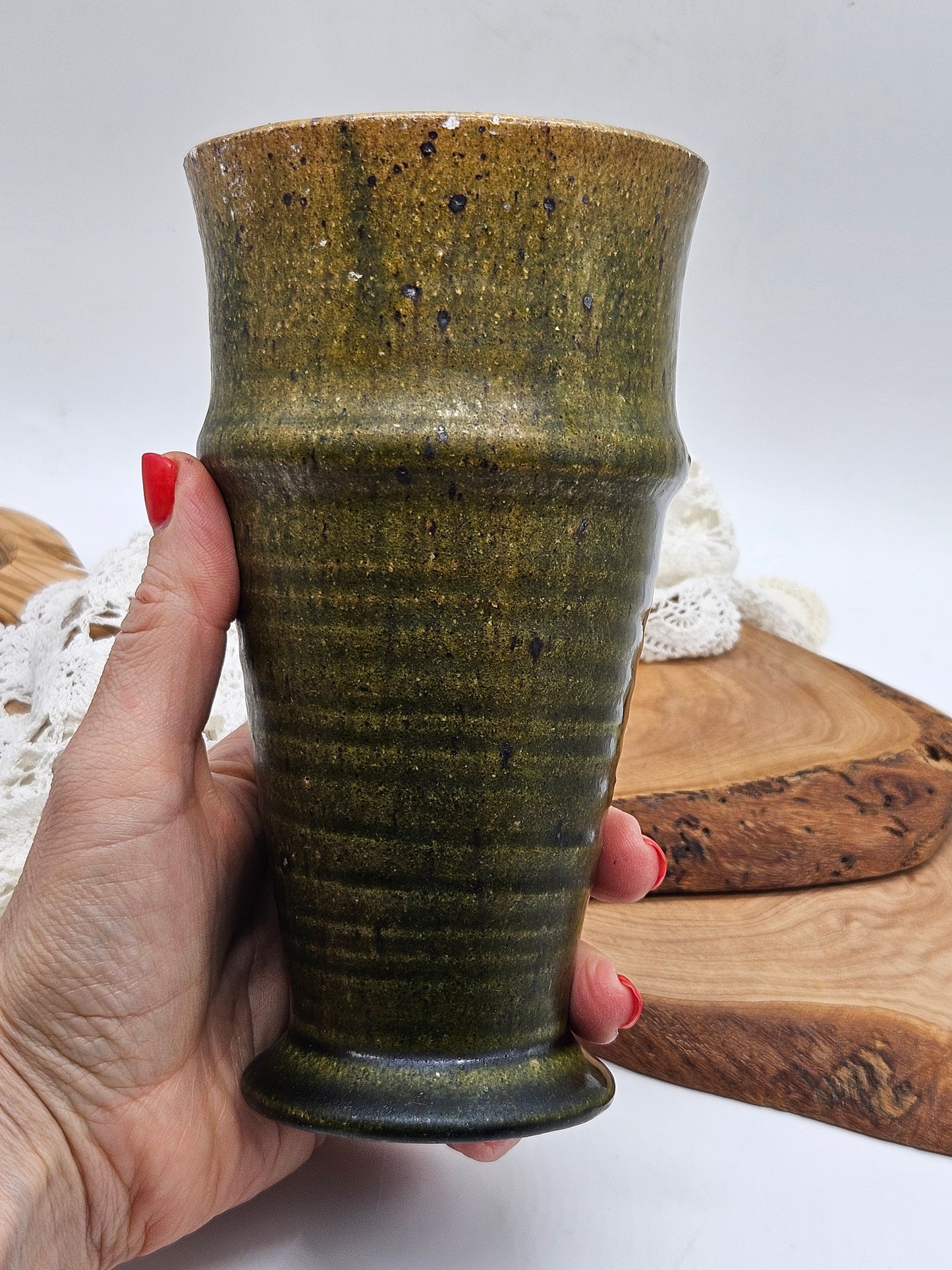 Vintage Studio Pottery Large Heavy Wine Glass or Vase