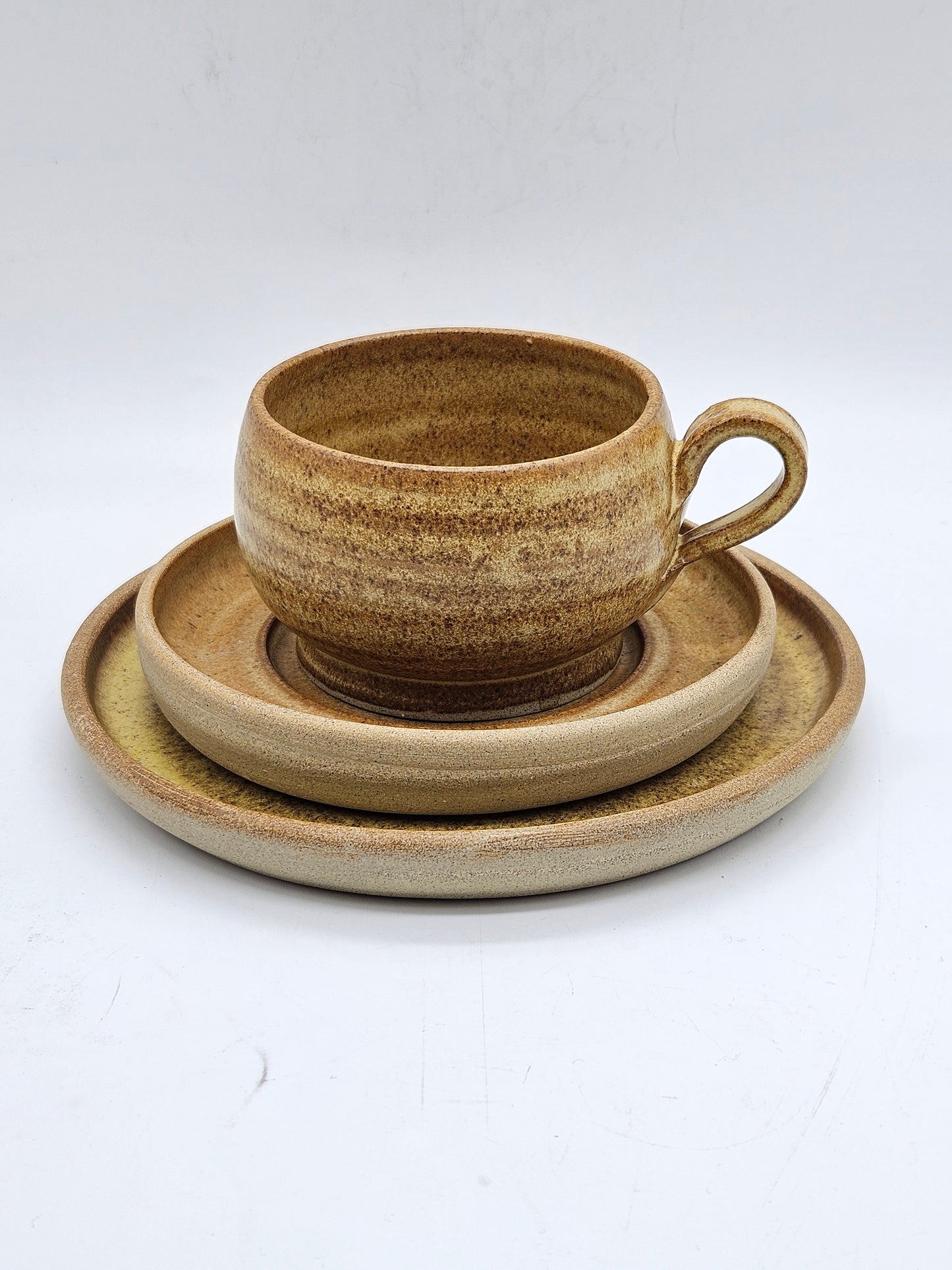 Studio Pottery vintage Tea Trio in medieval style, Kent