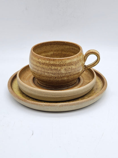 Studio Pottery vintage Tea Trio in medieval style, Kent