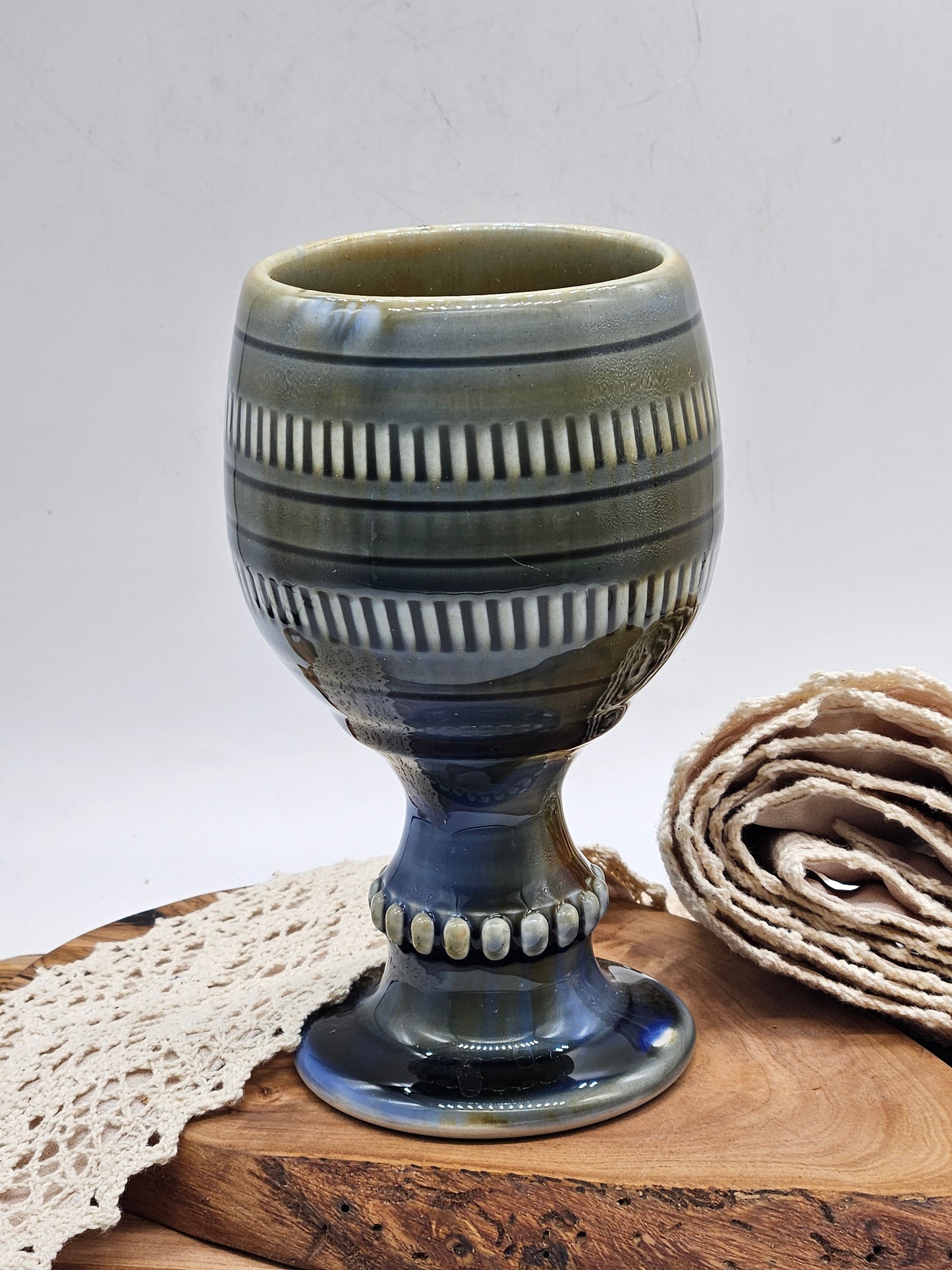 Studio Pottery fully Glazed Heavy Wine Goblet