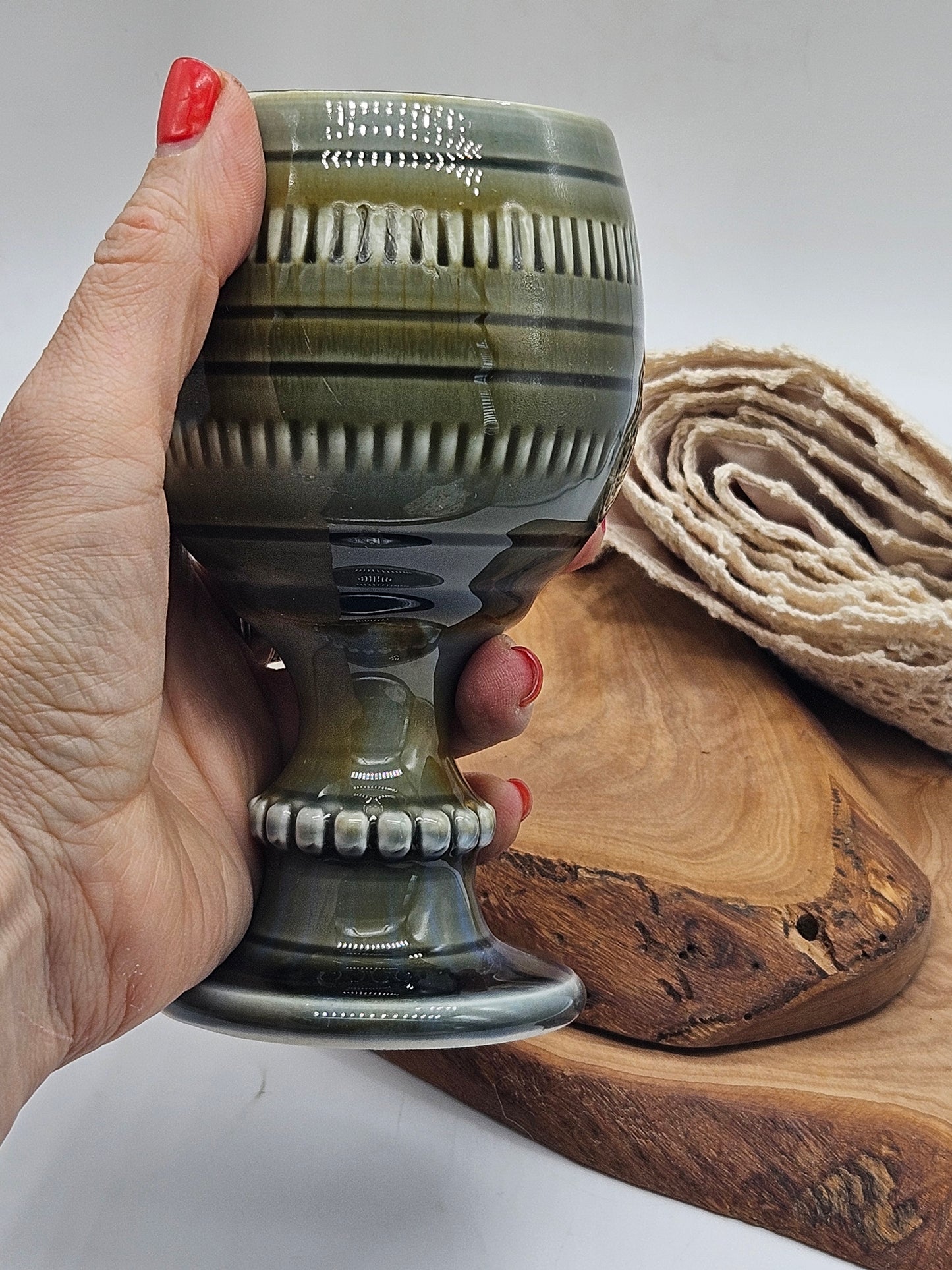 Studio Pottery fully Glazed Heavy Wine Goblet