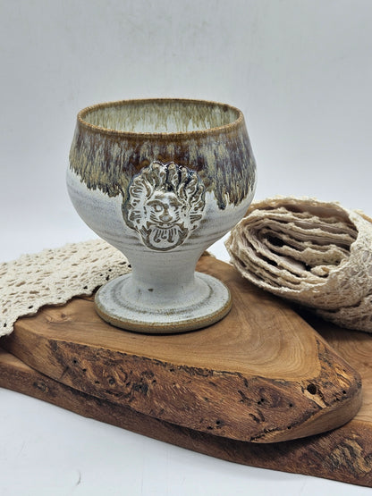Studio pottery Vintage Glazed Goblet with Lion