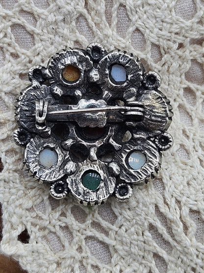 Vintage antique Small Scottish Brooch with Central Ocher Colour Insert