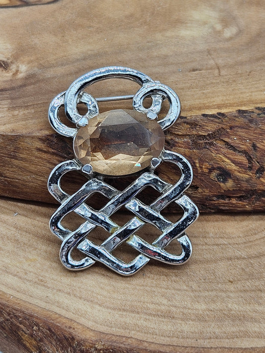 Vintage Celtic Knots brooch/pendant with faceted gemstone