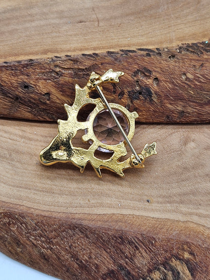 Vintage Scottish Brooch Deer and Thistle Large Lavender Gemstone