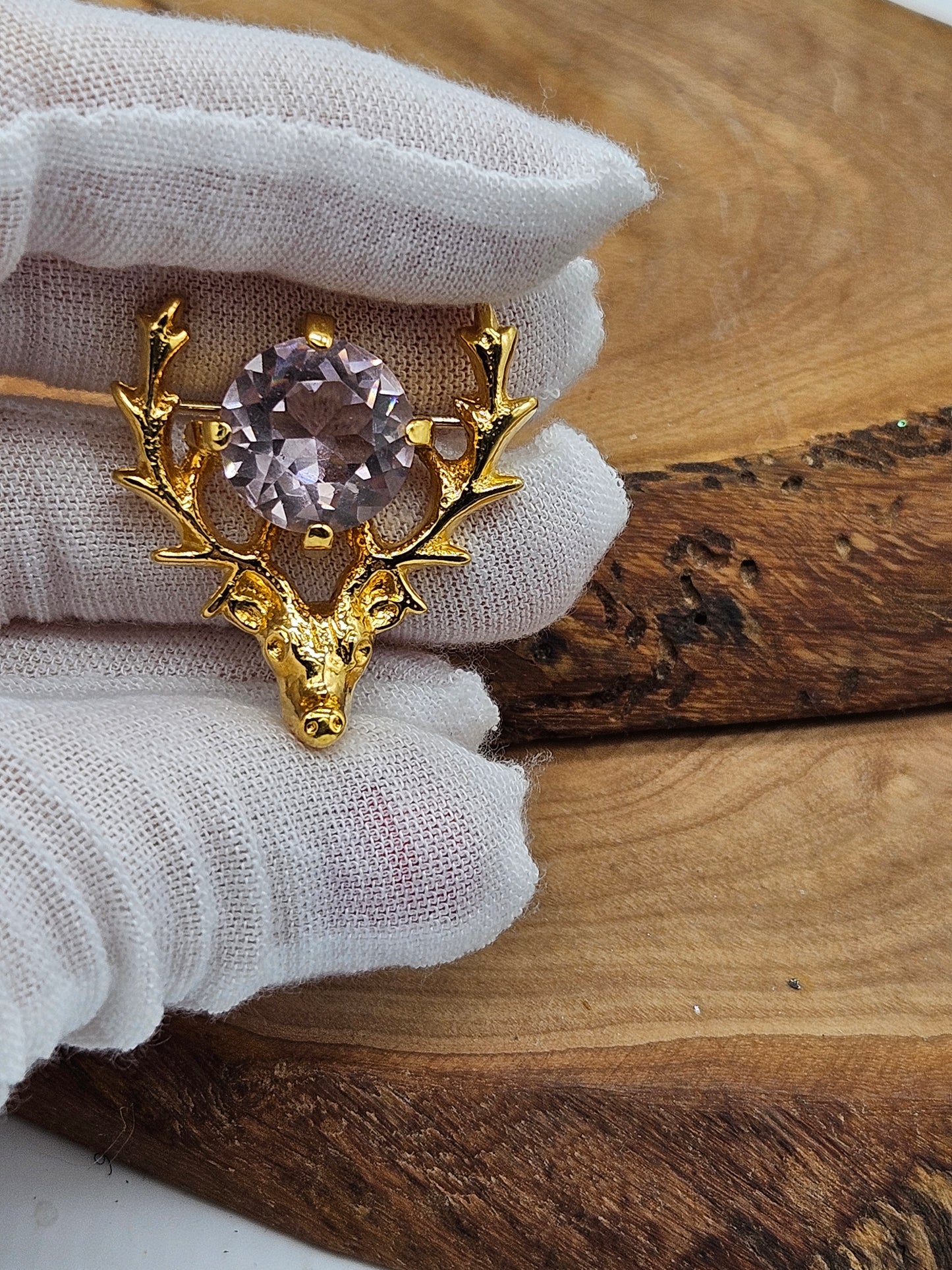 Vintage Scottish Brooch Deer and Thistle Large Lavender Gemstone