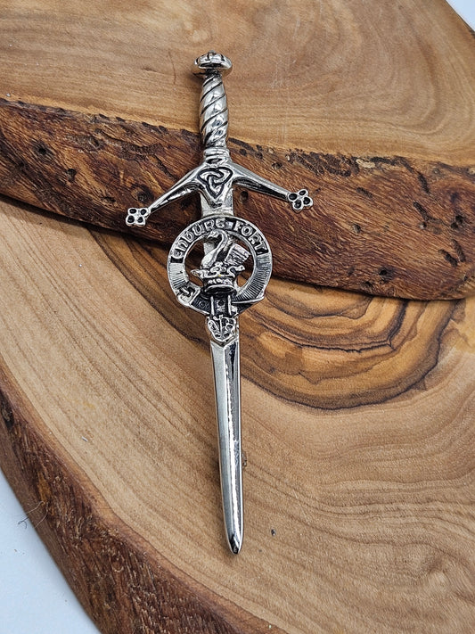 Large Vintage Scottish Pin Kilt Brooch Sword with Coat of Arms, VGC