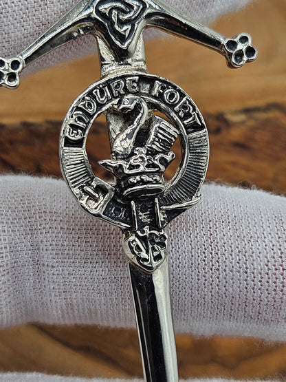 Large Vintage Scottish Pin Kilt Brooch Sword with Coat of Arms, VGC