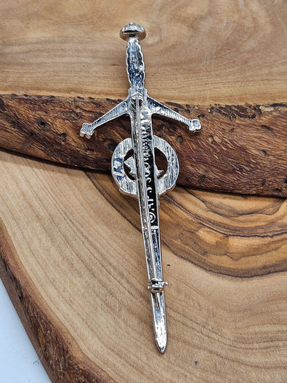 Large Vintage Scottish Pin Kilt Brooch Sword with Coat of Arms, VGC