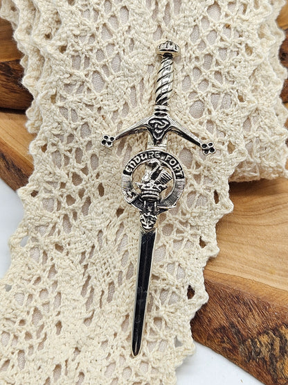 Large Vintage Scottish Pin Kilt Brooch Sword with Coat of Arms, VGC