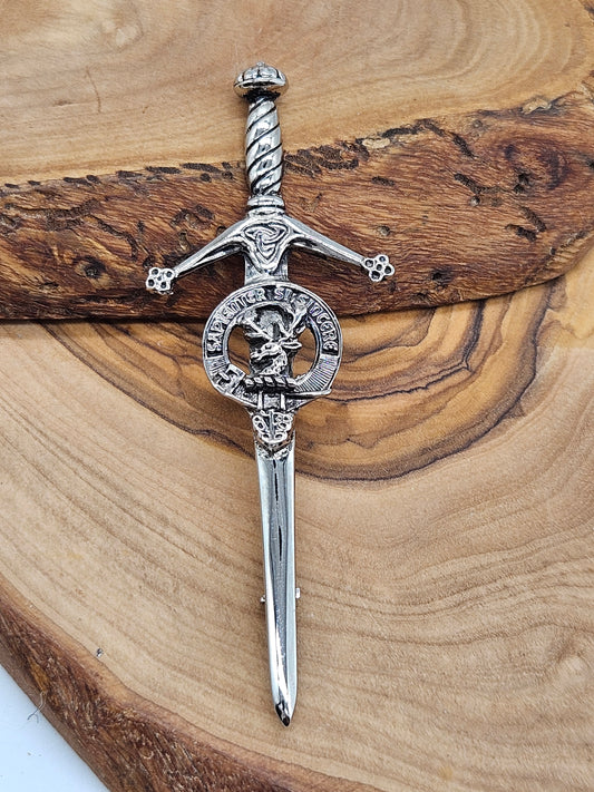 Large Vintage Scottish Pin Kilt Brooch Sword with Coat of Arms, VGC
