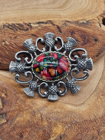 Vintage  Scottish brooch - Thistles with Multicoloured insert.
