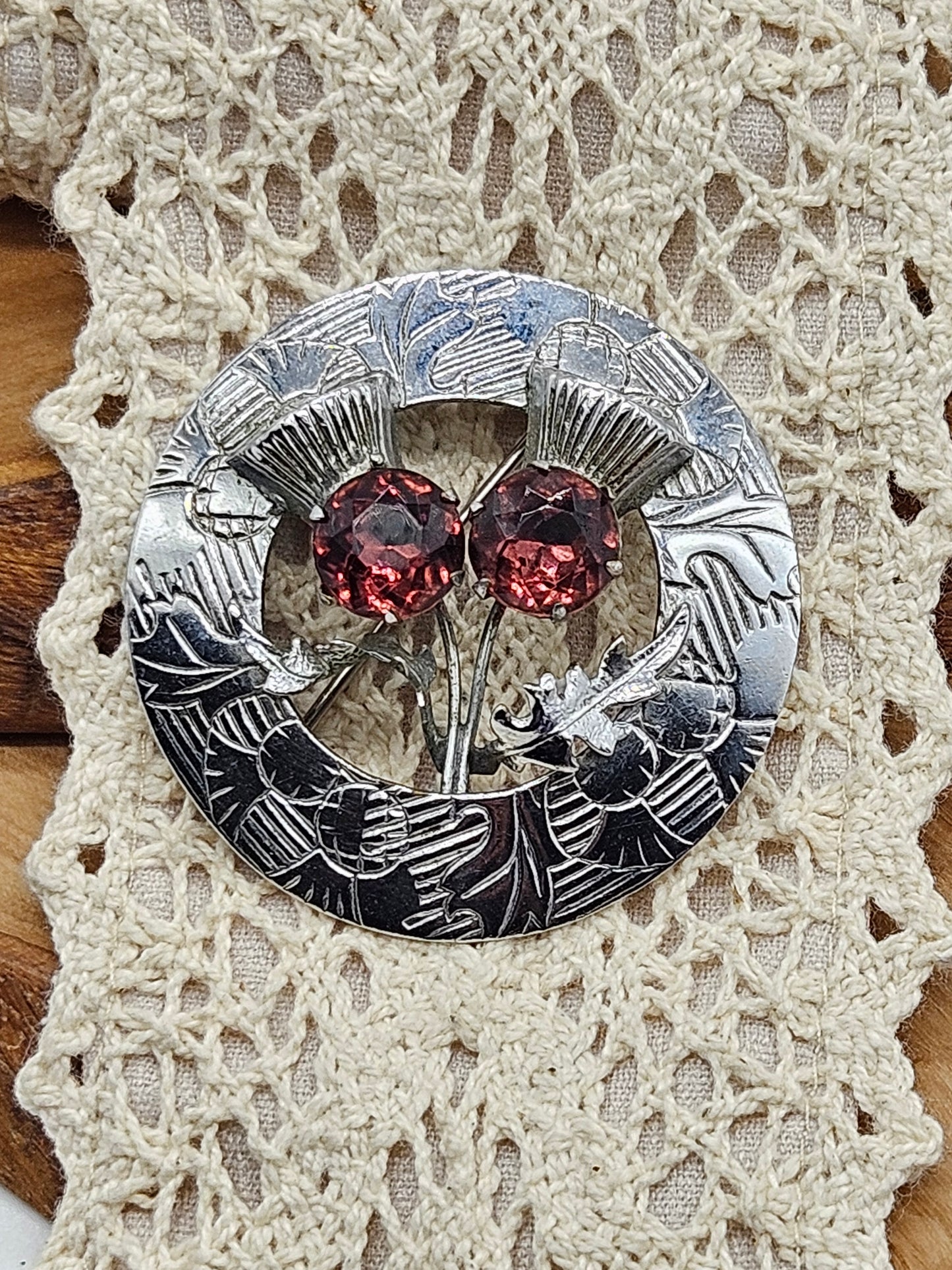 Vintage Scottish style brooch - The Thistle with Violet gemstones.