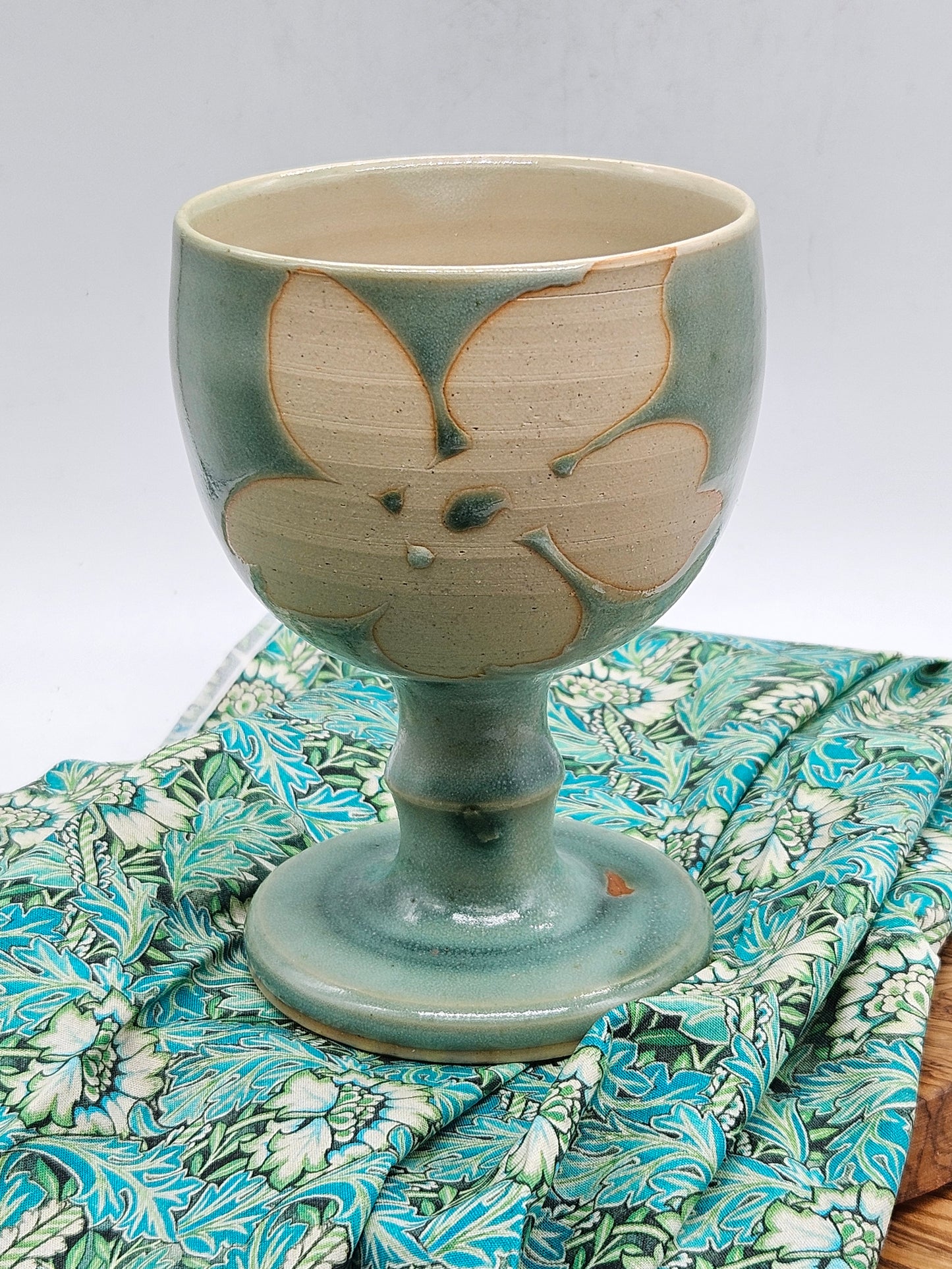 Vintage Studio Pottery Goblet Glazed with matte flowers , VGC