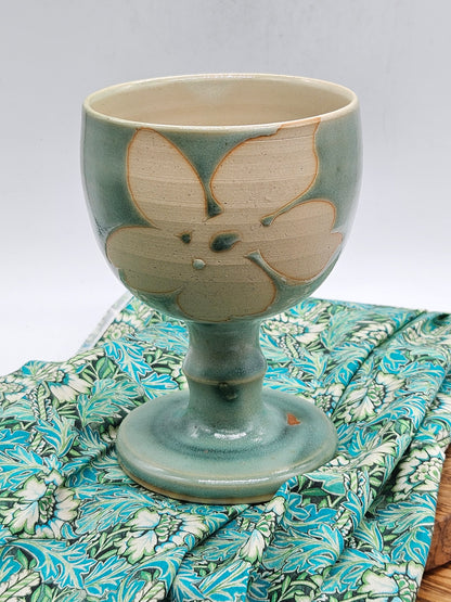Vintage Studio Pottery Goblet Glazed with matte flowers , VGC