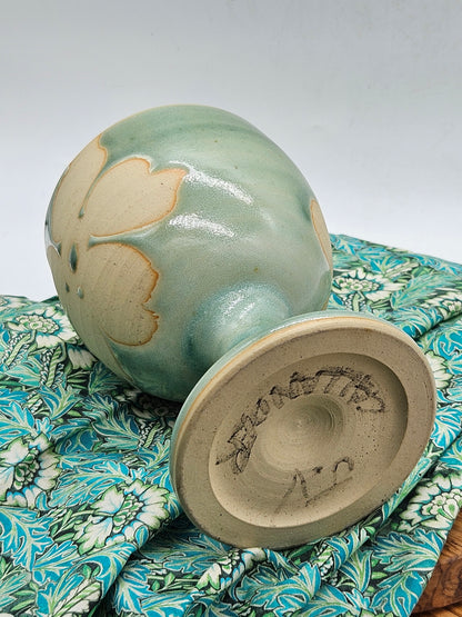 Vintage Studio Pottery Goblet Glazed with matte flowers , VGC