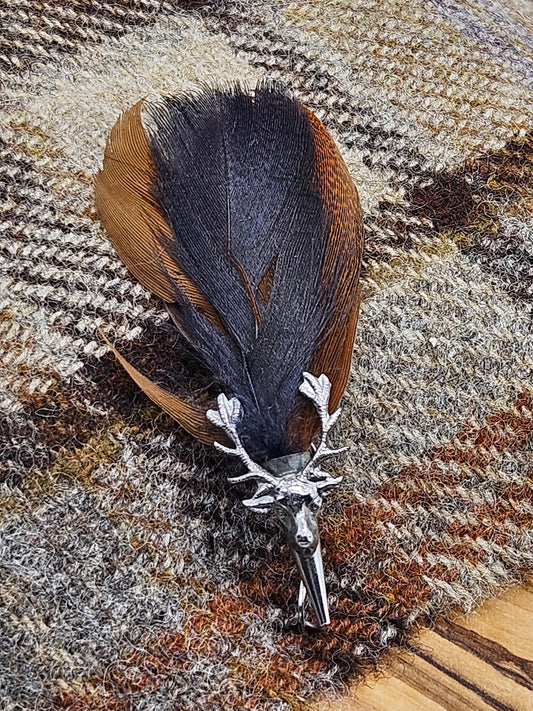 Vintage Scottish Brooch Deer and Pheasant Feather