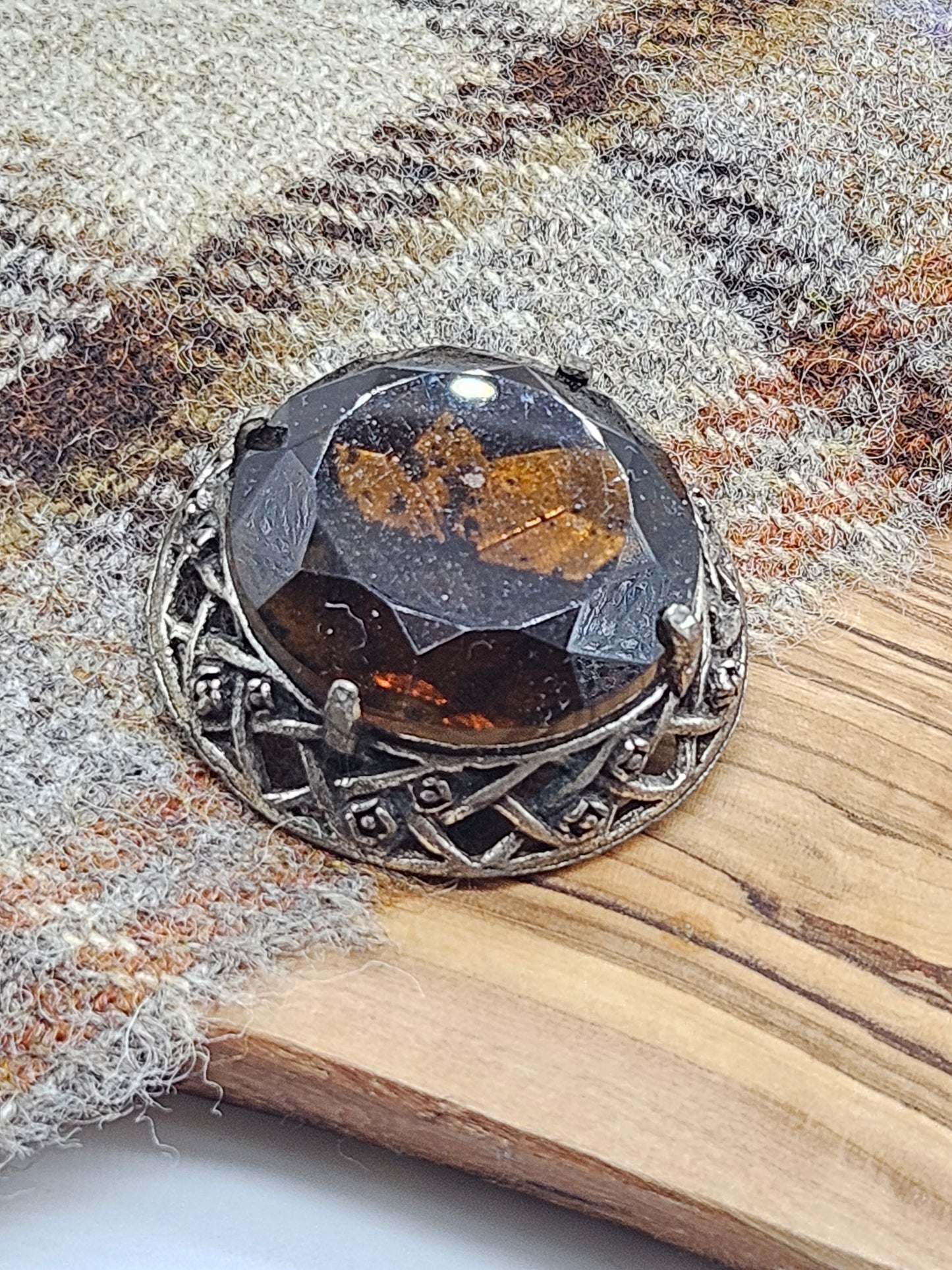Vintage Large Scottish brooch with Large Amber Colour gemstones.
