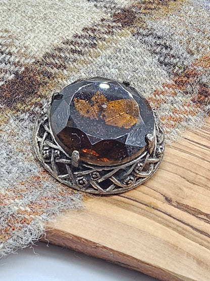 Vintage Large Scottish brooch with Large Amber Colour gemstones.