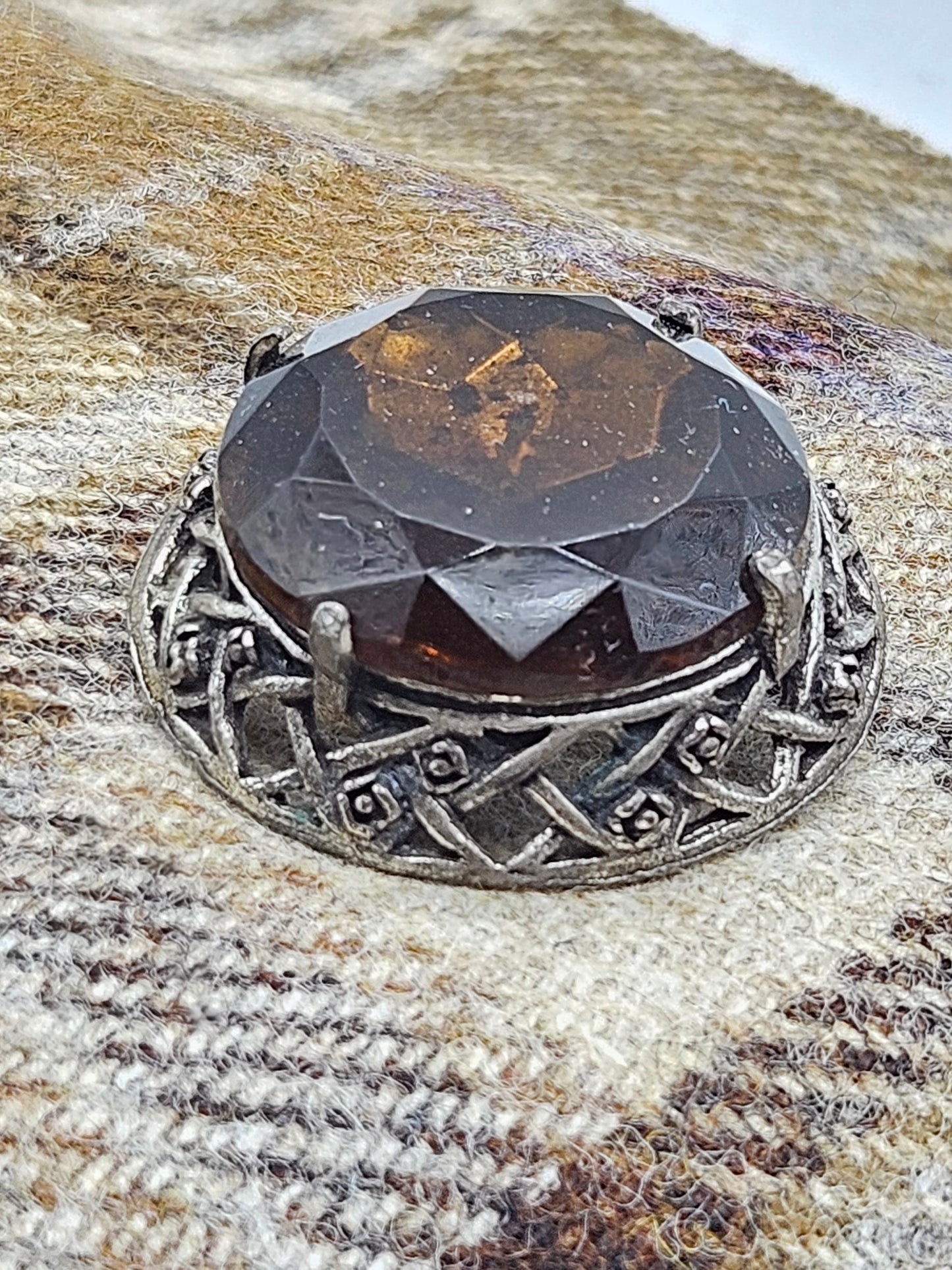Vintage Large Scottish brooch with Large Amber Colour gemstones.