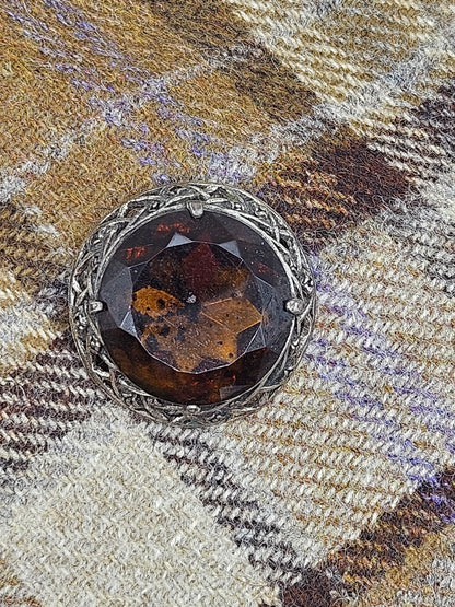 Vintage Large Scottish brooch with Large Amber Colour gemstones.