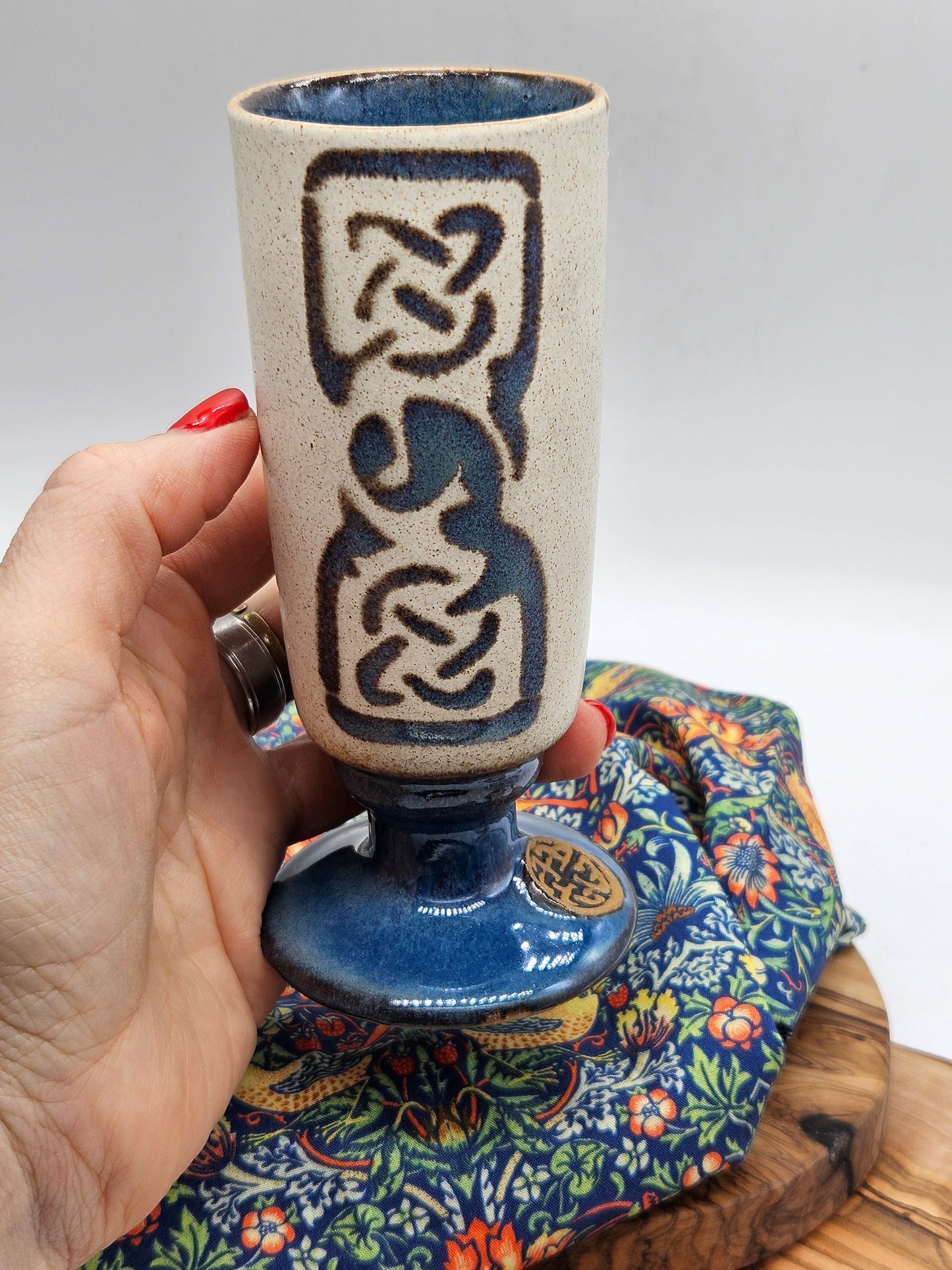 Vintage Studio Pottery elegant goblet with Celtic ornament