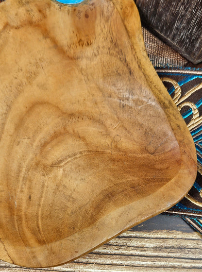 Vintage Hand carved and painted decorative wooden dish with Blue Bird