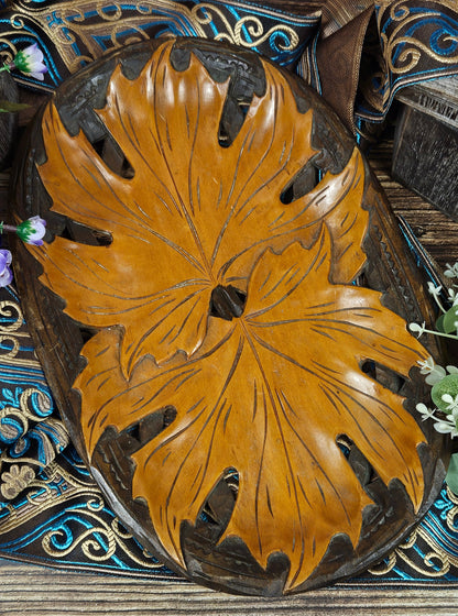 Vintage hand carved wooden dish/panel