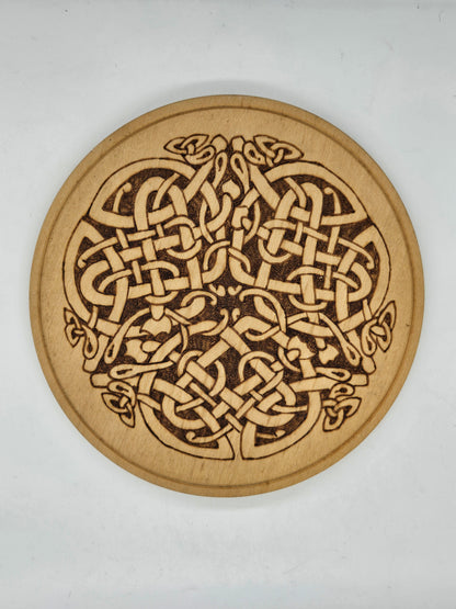 Vintage Celtic Wooden Panel or Placemat with Complicated Celtic Ornament, Handcrafted